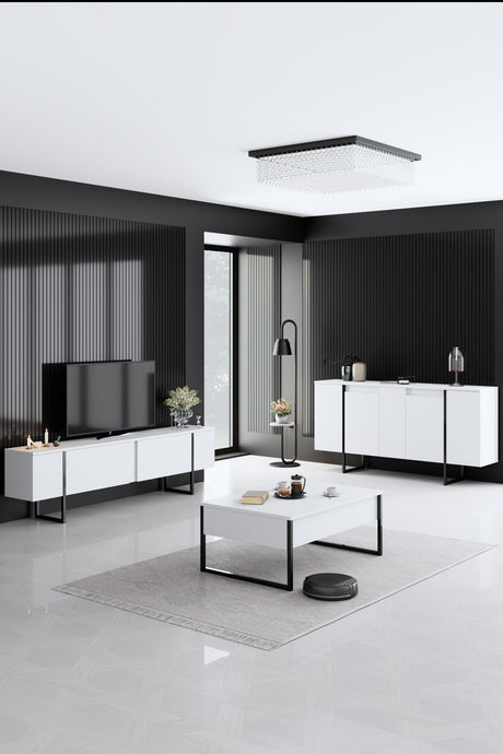 Modern Dressoir Wit Luxe 160x80x35 - Zwart Frame