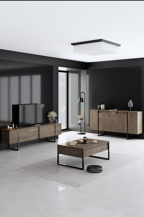 Modern Dressoir Walnoot Luxe 160x80x35 - Zwart Frame