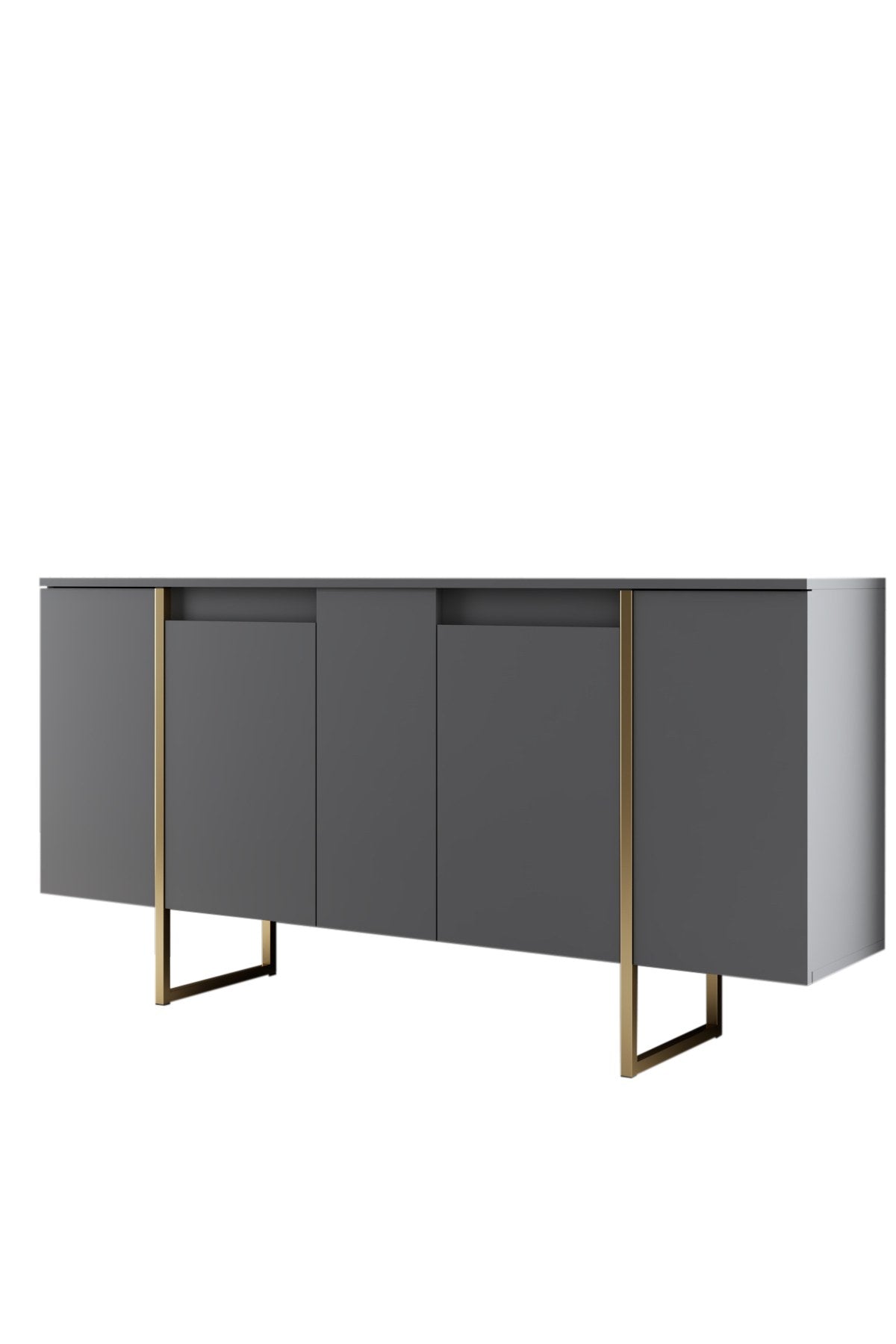 Buffet Moderne Anthracite Luxe 160x80x35 - Cadre Doré