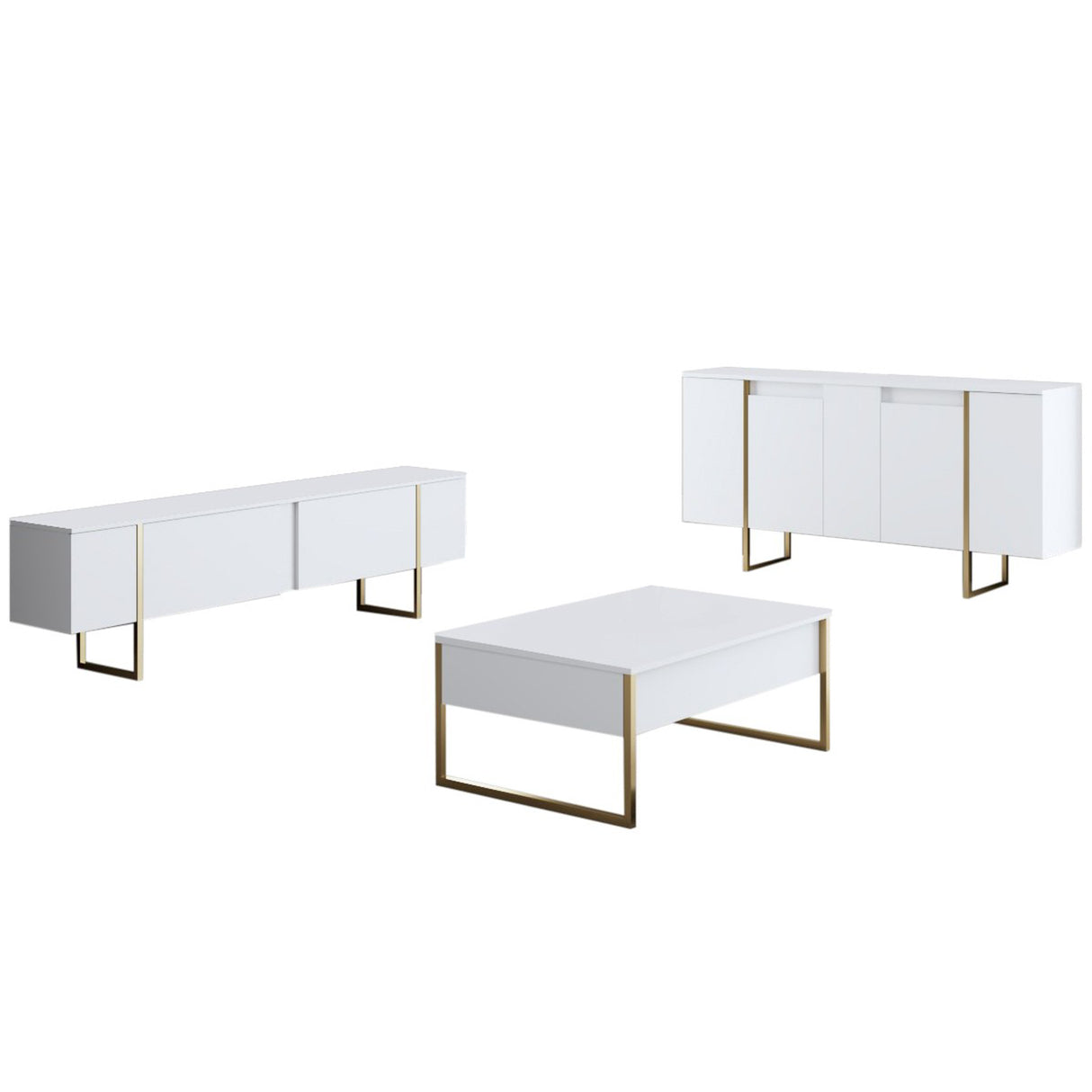 Commode moderne blanche de luxe 160 x 80 x 35 cm - Cadre doré
