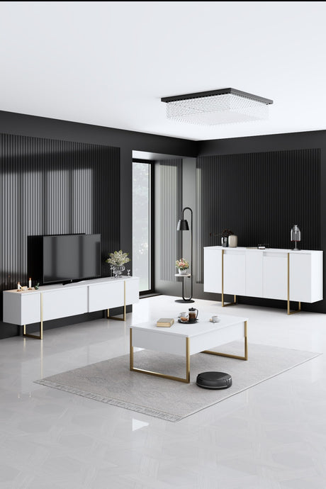 Modern Dressoir Wit Luxe 160x80x35 - Gouden Frame