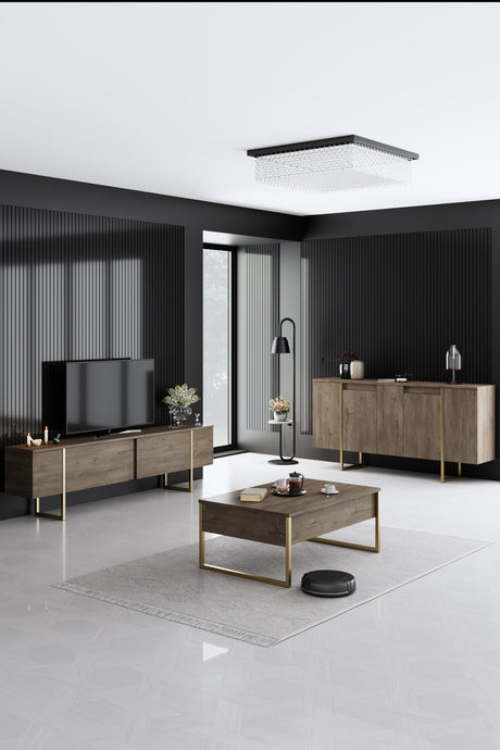 Modern Dressoir Walnoot Luxe 160x80x35 - Gouden Frame