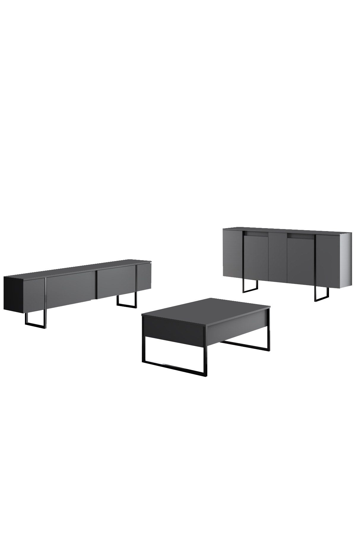 Ensemble de meubles Anthracite Luxe - Table basse + Meuble TV + Buffet - Cadre noir