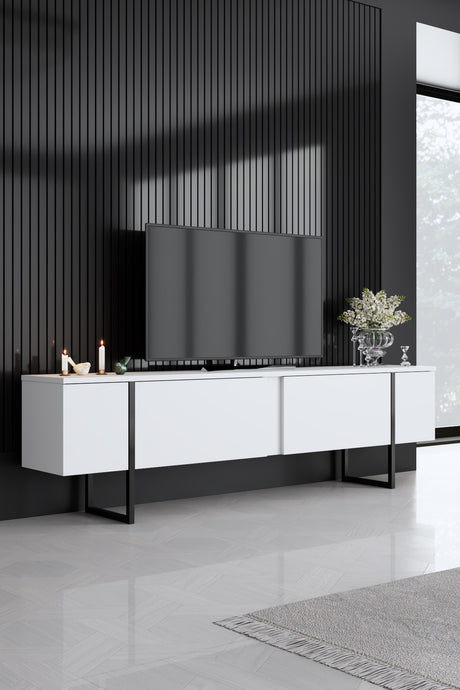 Ensemble de meubles de luxe blanc - Table basse + meuble TV + buffet - Cadre noir