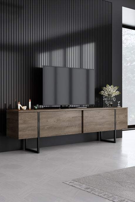 Ensemble de meubles de luxe en noyer - Table basse, meuble TV et buffet - Cadre noir