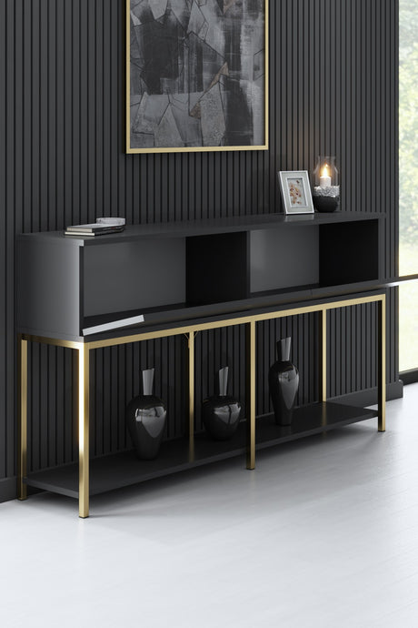 Modern Dressoir Antraciet Lord 150x30x80 - Gouden Frame - Twee Vakken