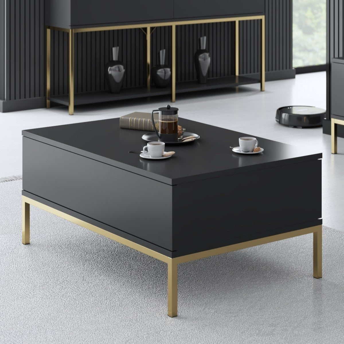 Rechthoekige Salontafel Antraciet Lord 90x60 - Gouden Frame