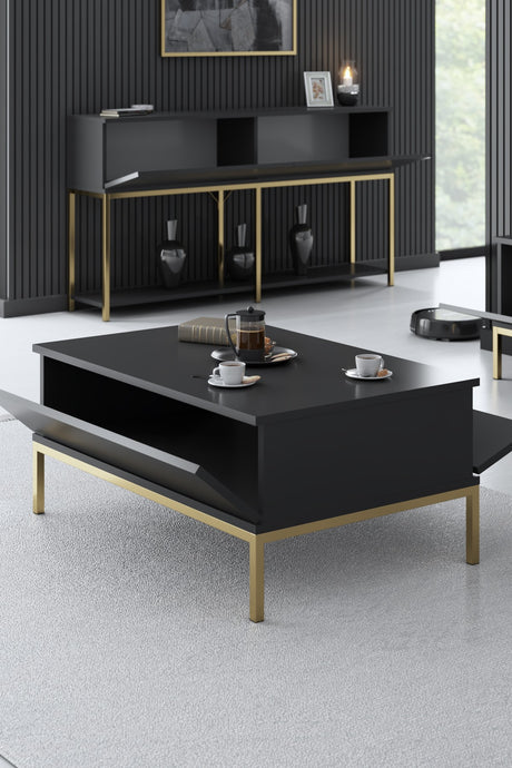 Rechthoekige Salontafel Antraciet Lord 90x60 - Gouden Frame