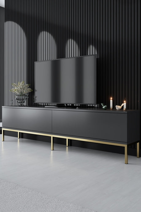 Ensemble de meubles Anthracite Lord - Table basse + Meuble TV + Buffet - Cadre doré