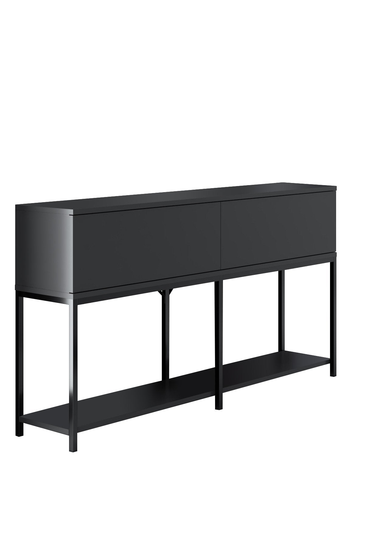 Commode moderne anthracite Lord 150x30x80 - Cadre noir - Deux compartiments
