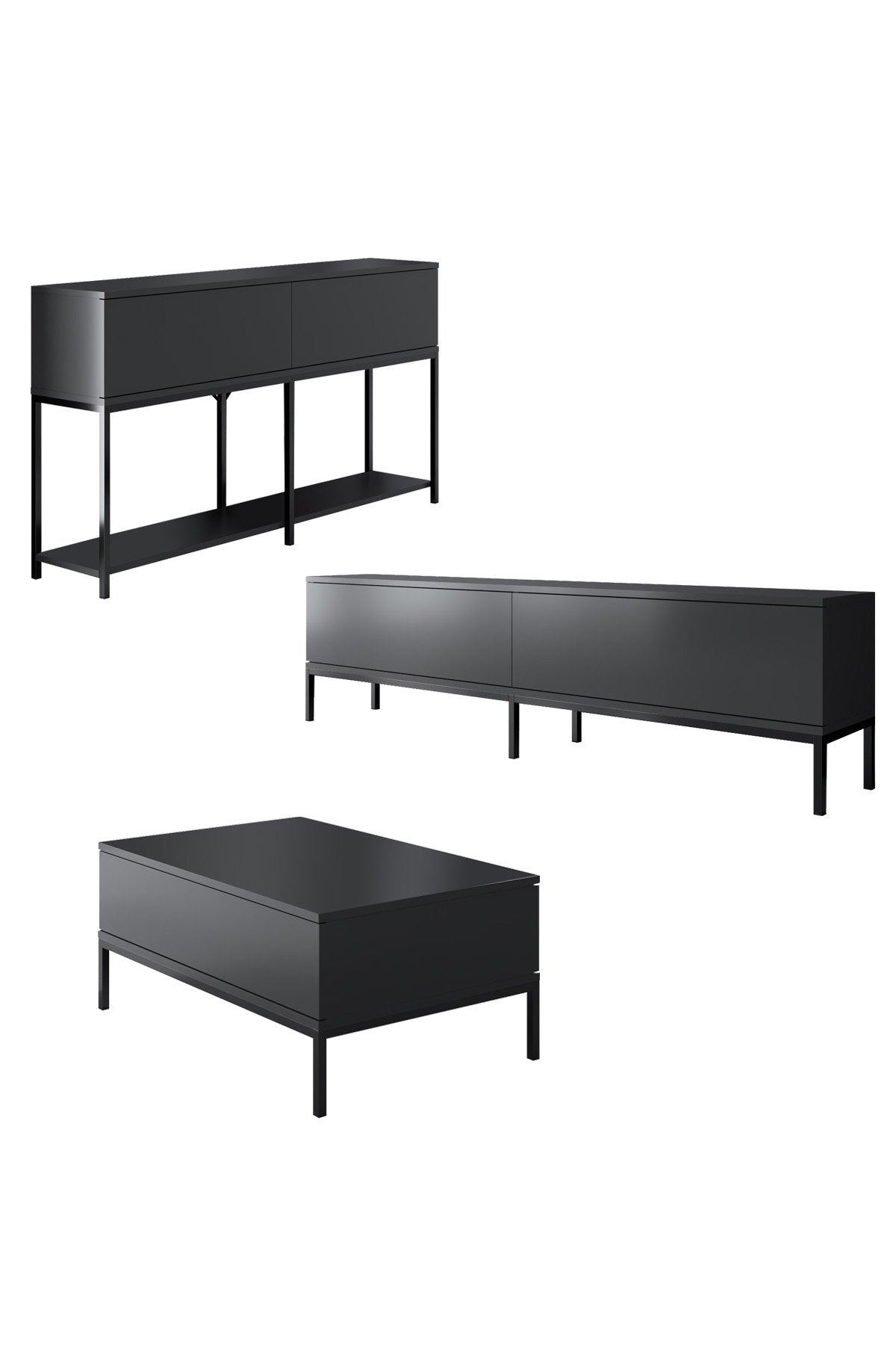 Ensemble de meubles Anthracite Lord - Table basse + Meuble TV + Buffet - Cadre noir