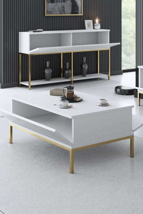 Rechthoekige Salontafel Wit Lord 90x60 - Gouden Frame