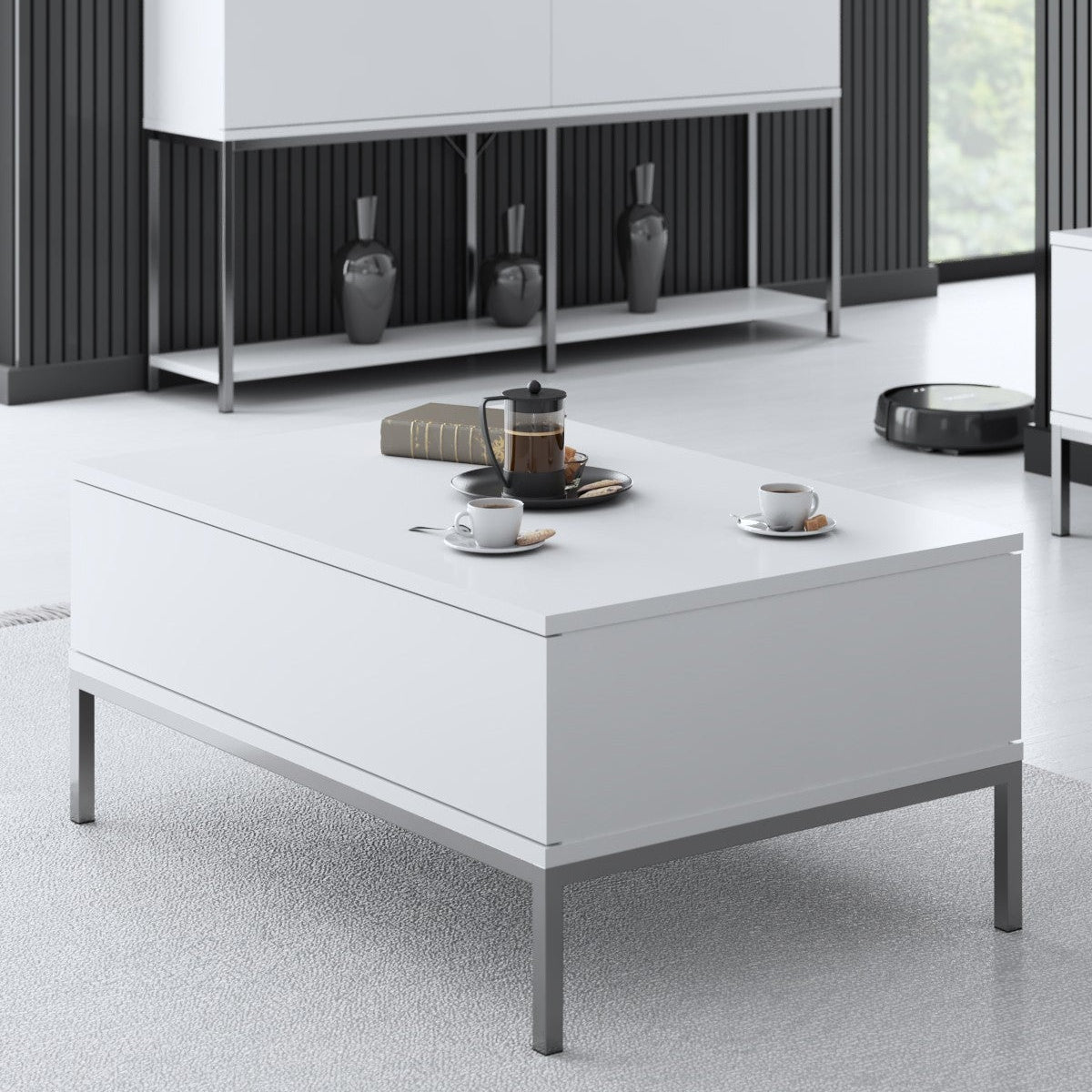 Rechthoekige Salontafel Wit Lord 90x60 - Zilver Frame