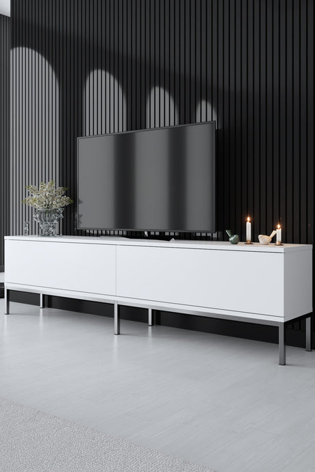 Ensemble de meubles Blanc Lord - Table basse + Meuble TV + Buffet - Cadre Argent
