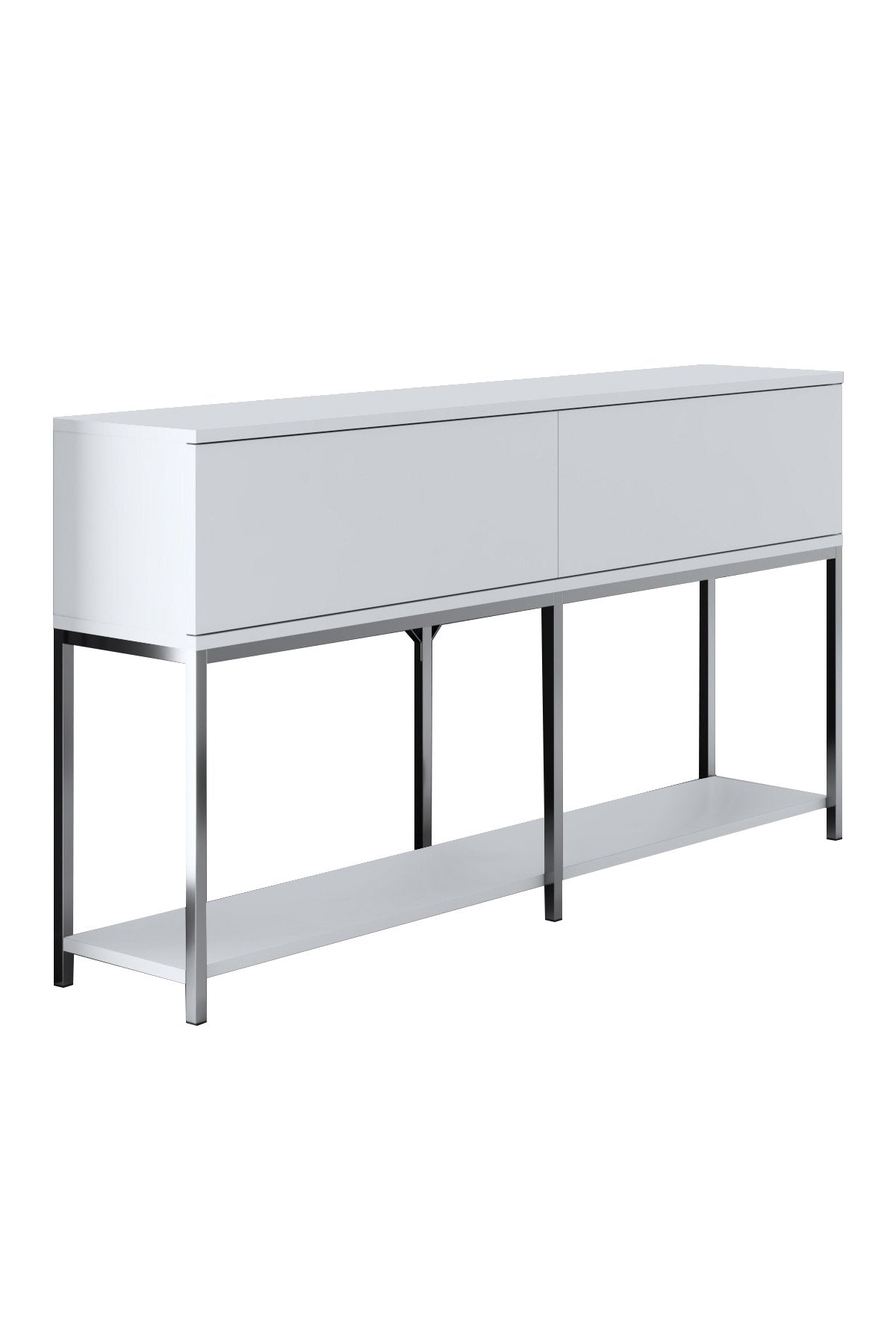 Ensemble de meubles Blanc Lord - Table basse + Meuble TV + Buffet - Cadre Argent