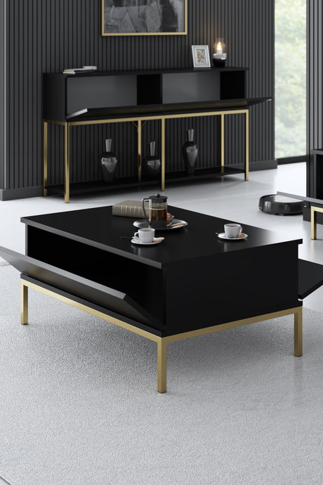 Rechthoekige Salontafel Zwart Lord 90x60 - Gouden Frame