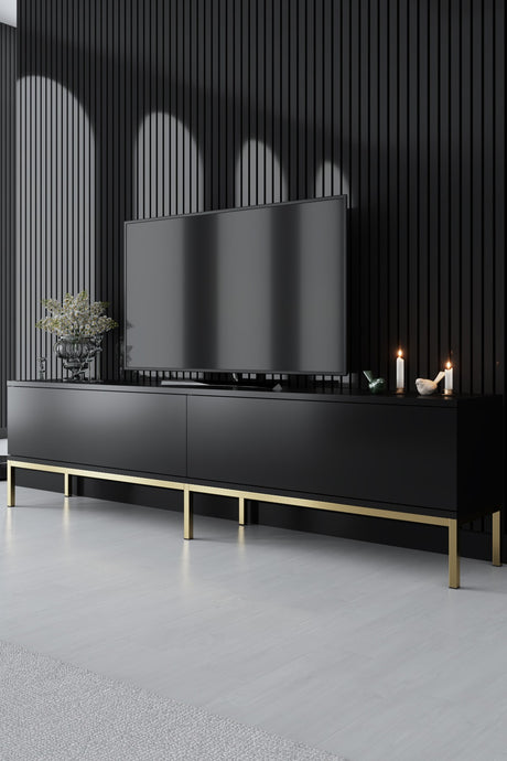 Ensemble de meubles Black Lord - Table basse + Meuble TV + Buffet - Cadre doré