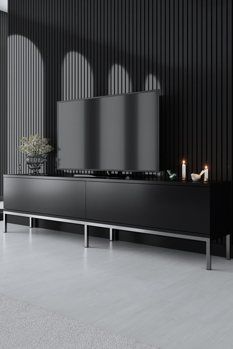 Ensemble de meubles Black Lord - Table basse + Meuble TV + Buffet - Cadre argenté