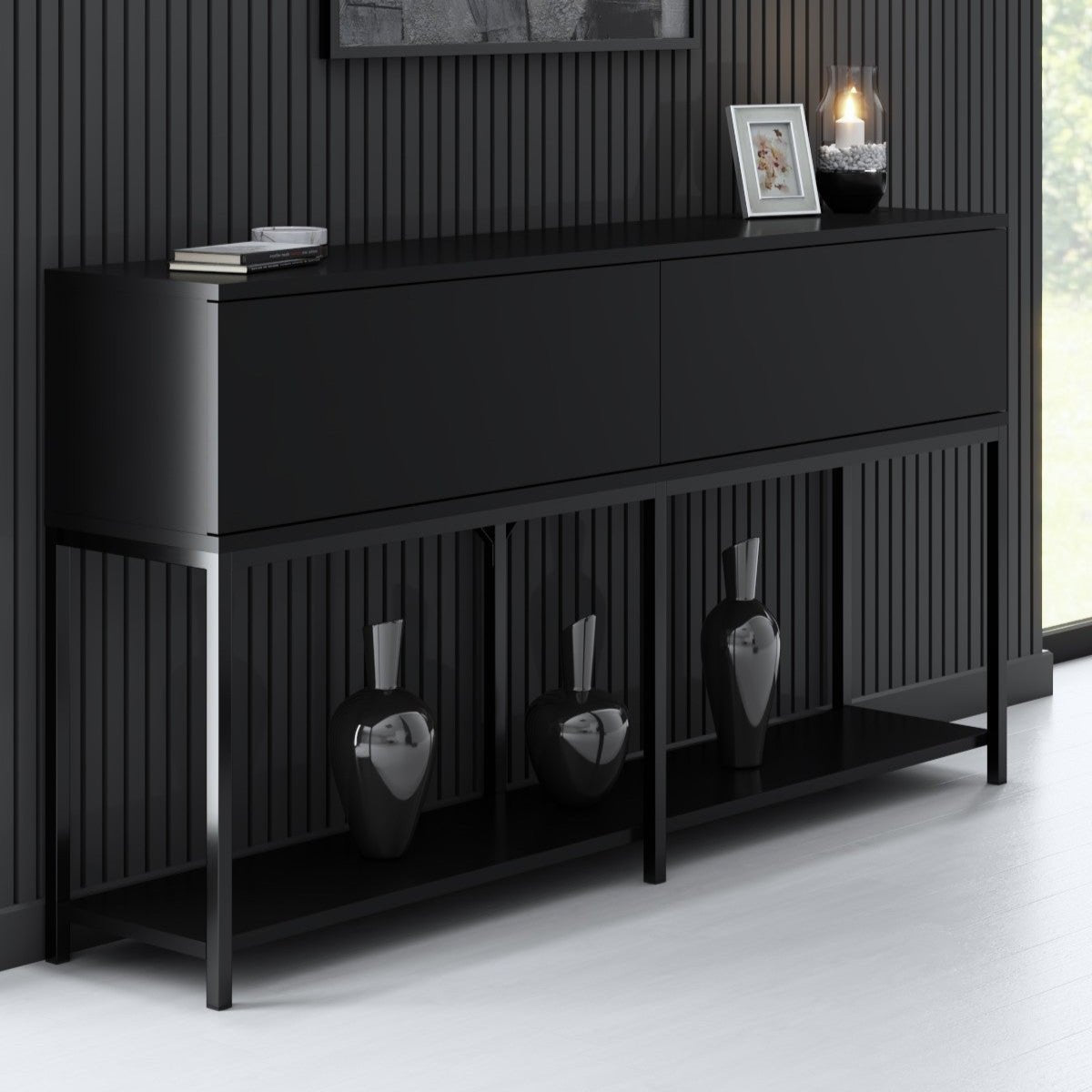 Commode moderne Black Lord 150x30x80 - Deux compartiments