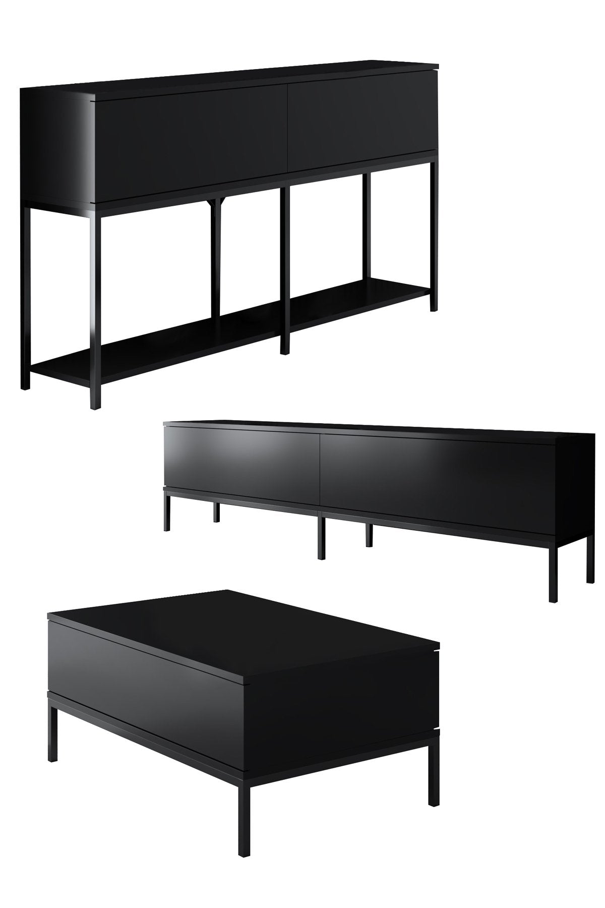 Ensemble de meubles Black Lord - Table basse + Meuble TV + Buffet - Cadre noir