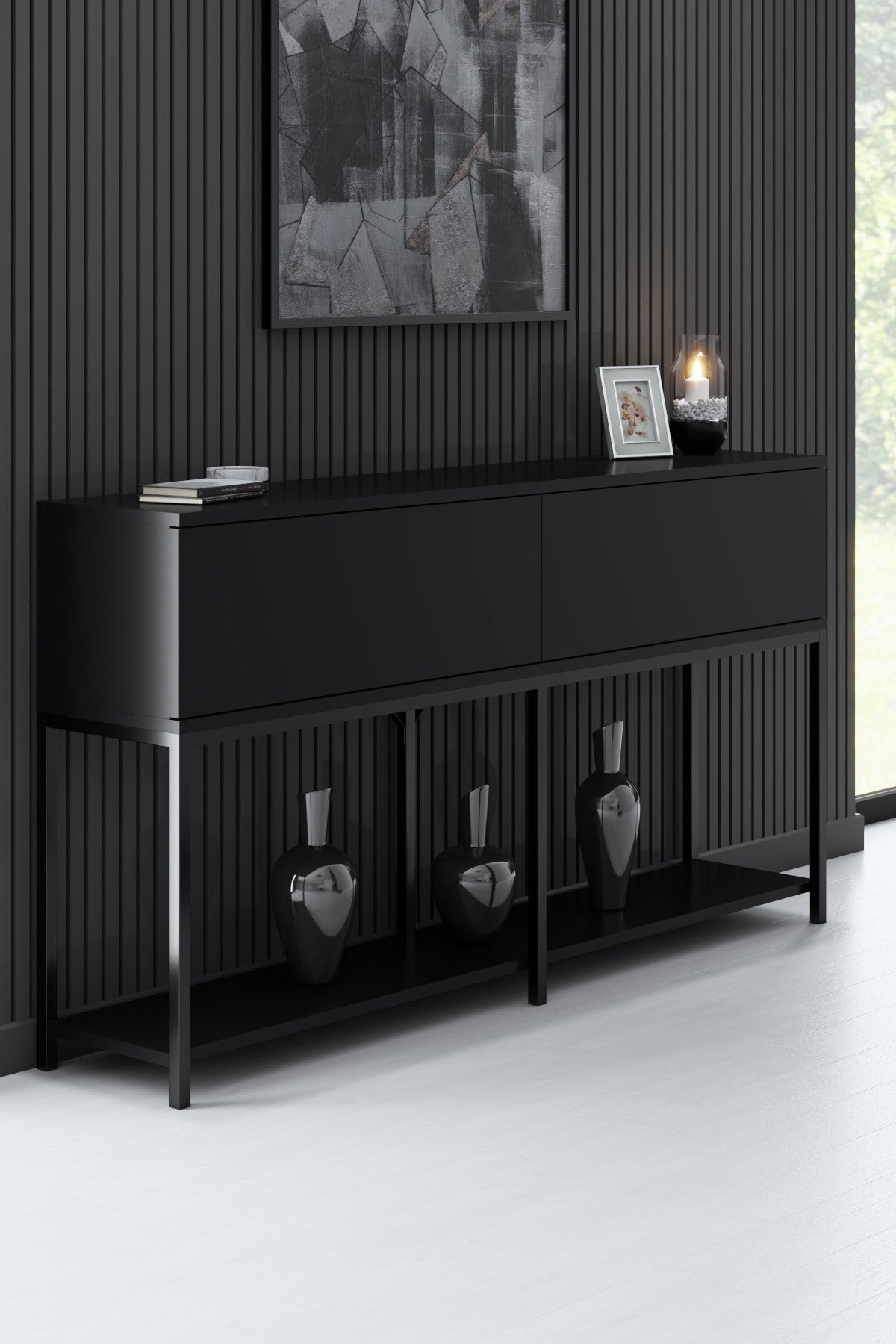 Ensemble de meubles Black Lord - Table basse + Meuble TV + Buffet - Cadre noir