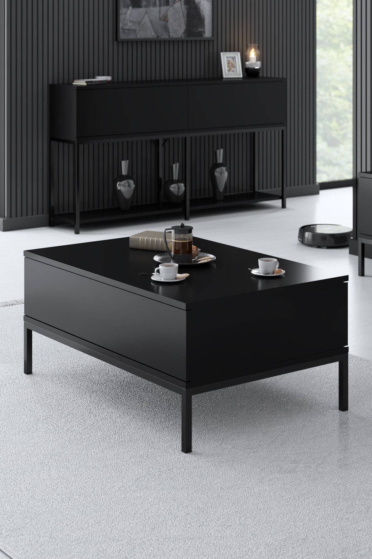 Ensemble de meubles Black Lord - Table basse + Meuble TV + Buffet - Cadre noir