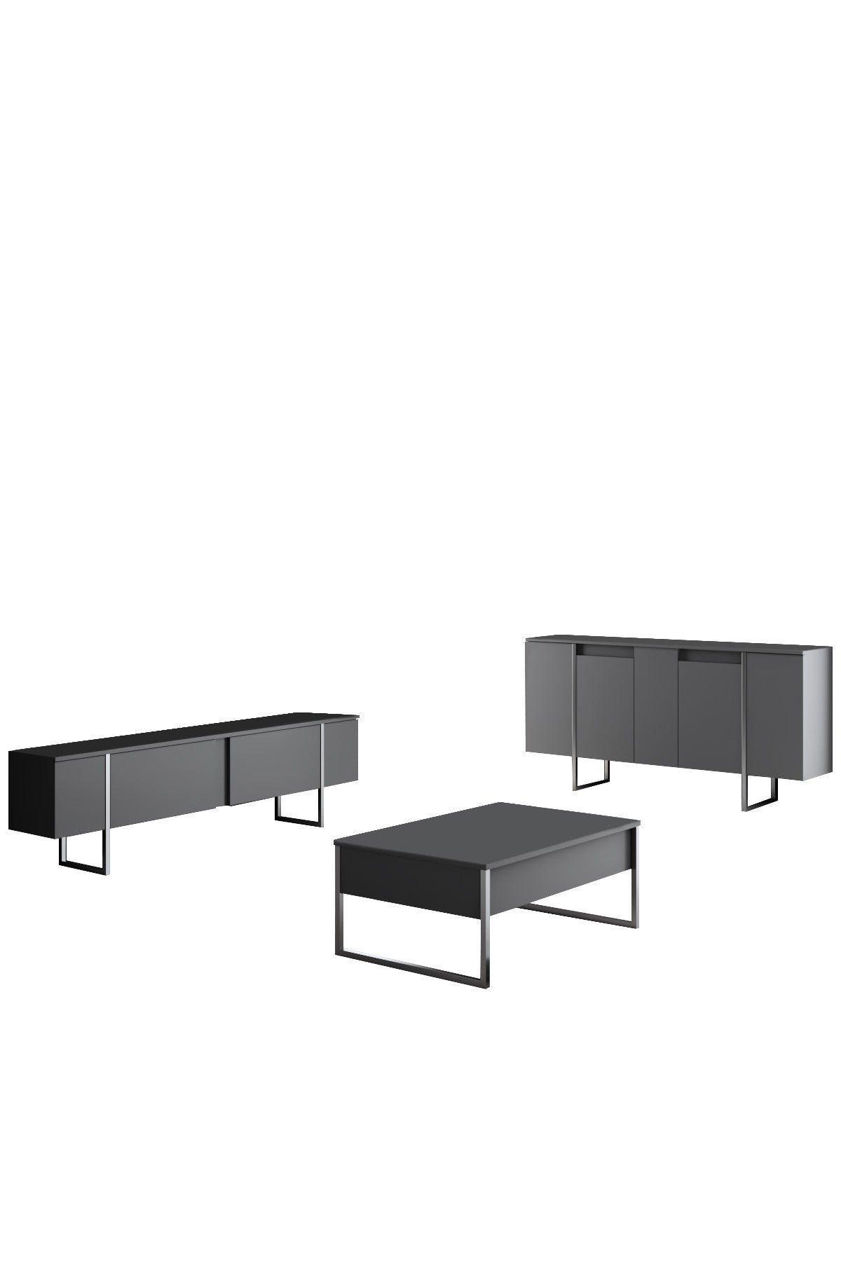 Meubelset Antraciet Luxe - Salontafel + TV Meubel + Dressoir - Zilver Frame