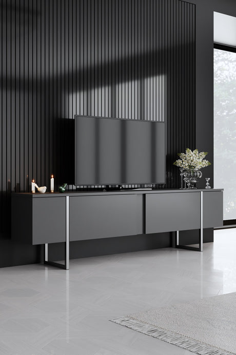 Ensemble de meubles Anthracite Luxe - Table basse + Meuble TV + Buffet - Cadre Argent