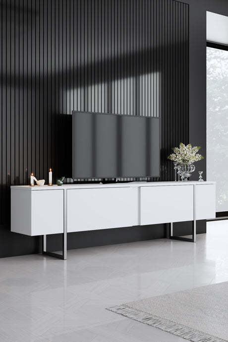 Meubelset Wit Luxe - Salontafel + TV Meubel + Dressoir Luxe - Zilver Frame