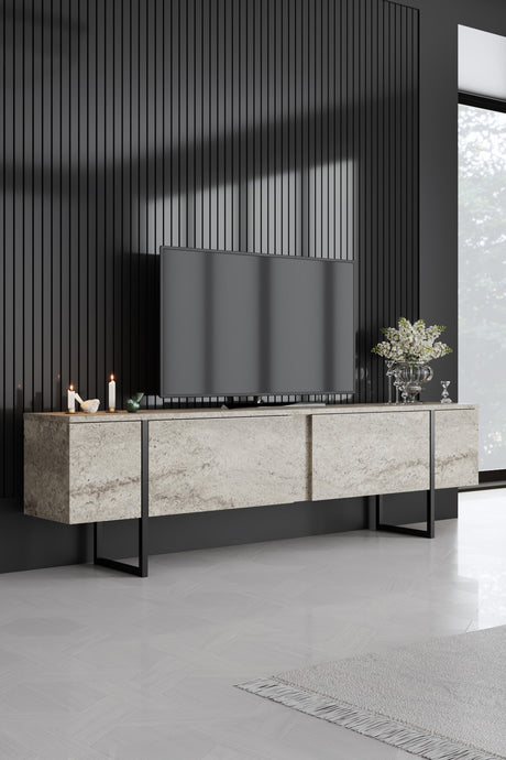 Meubelset Travertijn Luxe - Salontafel + TV Meubel + Dressoir Luxe - Zwart Frame