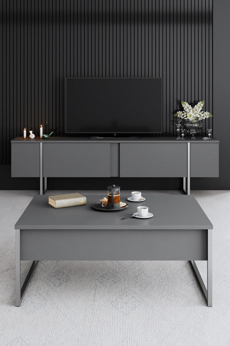 TV Meubel Antraciet Luxe 180x50x30 - Zilver Frame