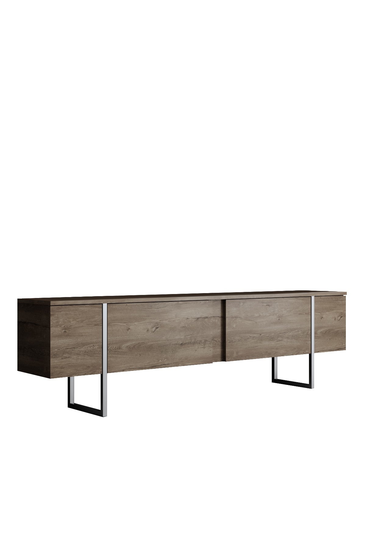 Meuble TV Luxe Noyer 180x50x30 - Cadre Argenté