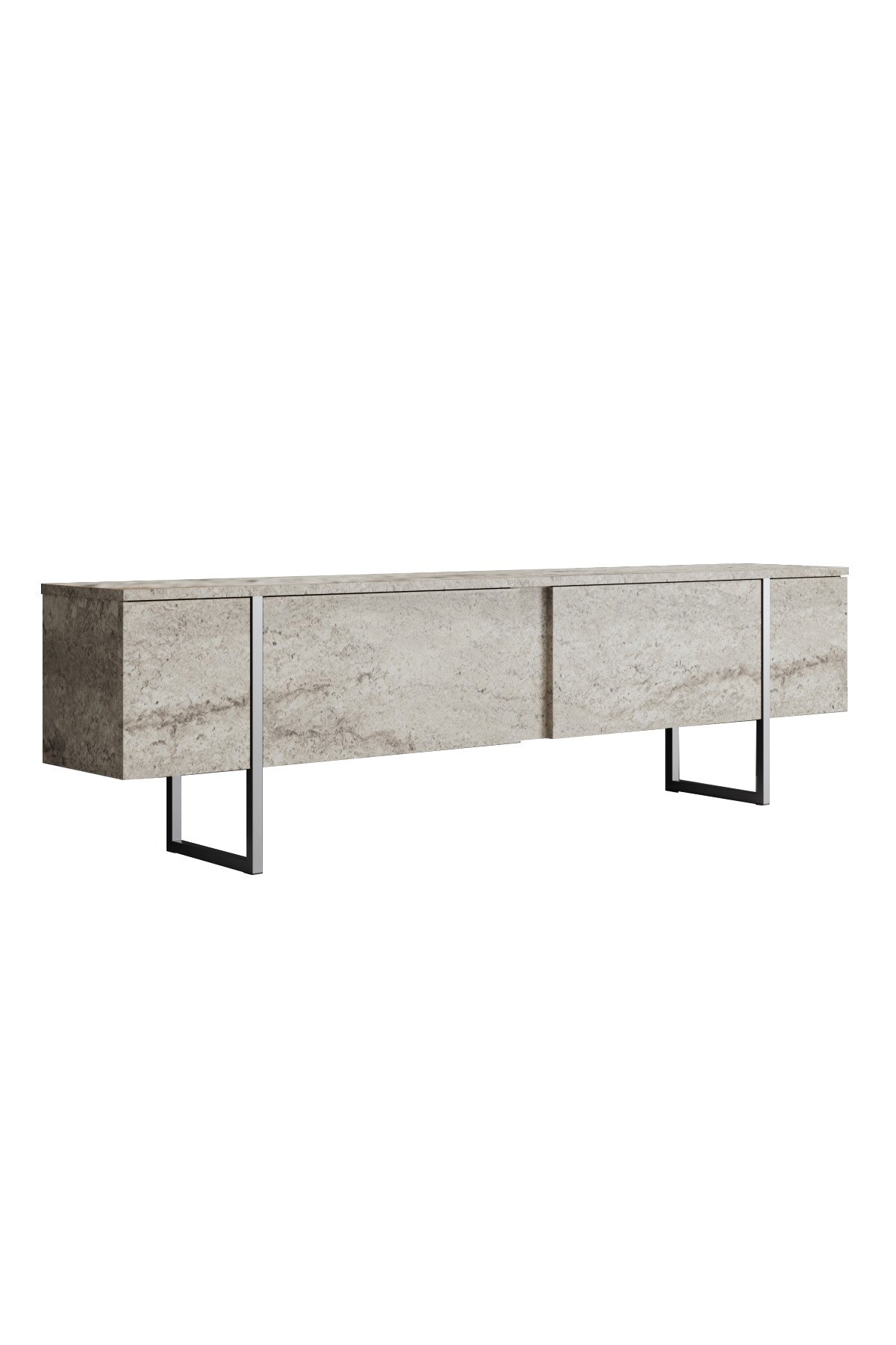 Meuble TV Travertin Luxe 180x50x30 - Cadre Argenté