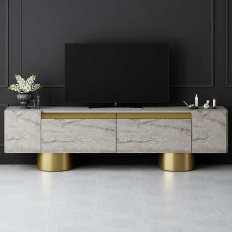 TV Meubel Travertijn Bohem 180x50x30 - Gouden Frame