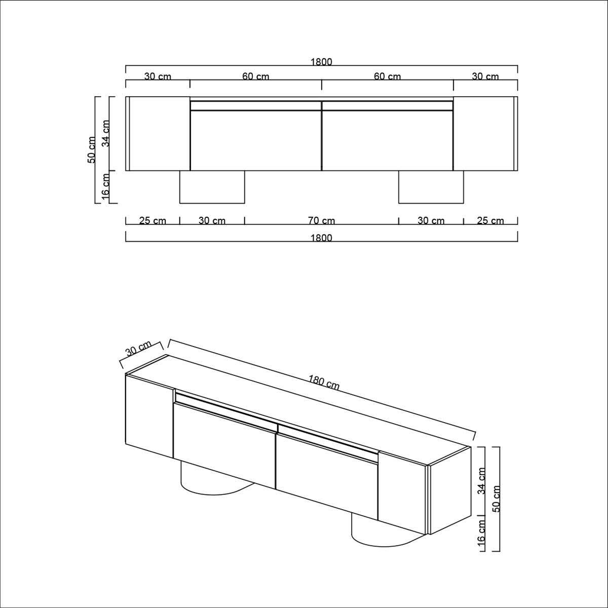 TV Meubel Travertijn Bohem 180x50x30 - Gouden Frame