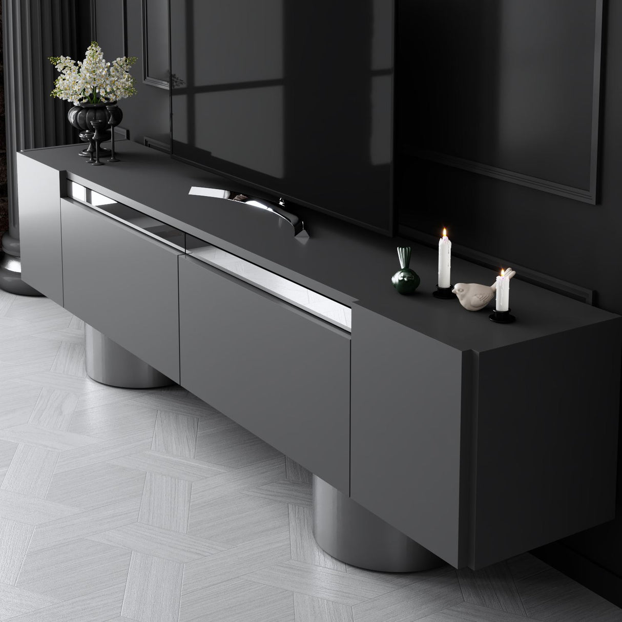 TV Meubel Antraciet Bohem 180x50x30 - Zilver Frame