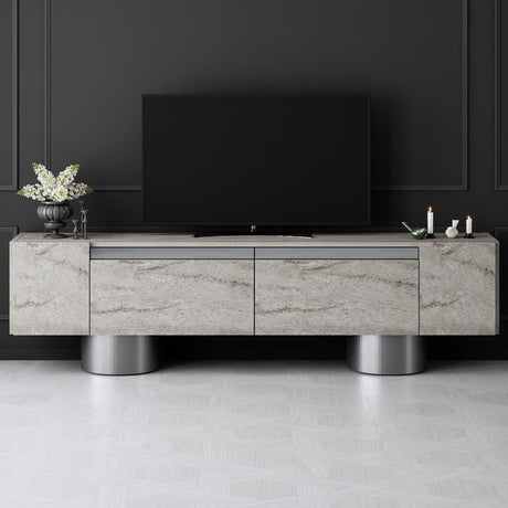 TV Meubel Travertijn Bohem 180x50x30 - Zilver Frame