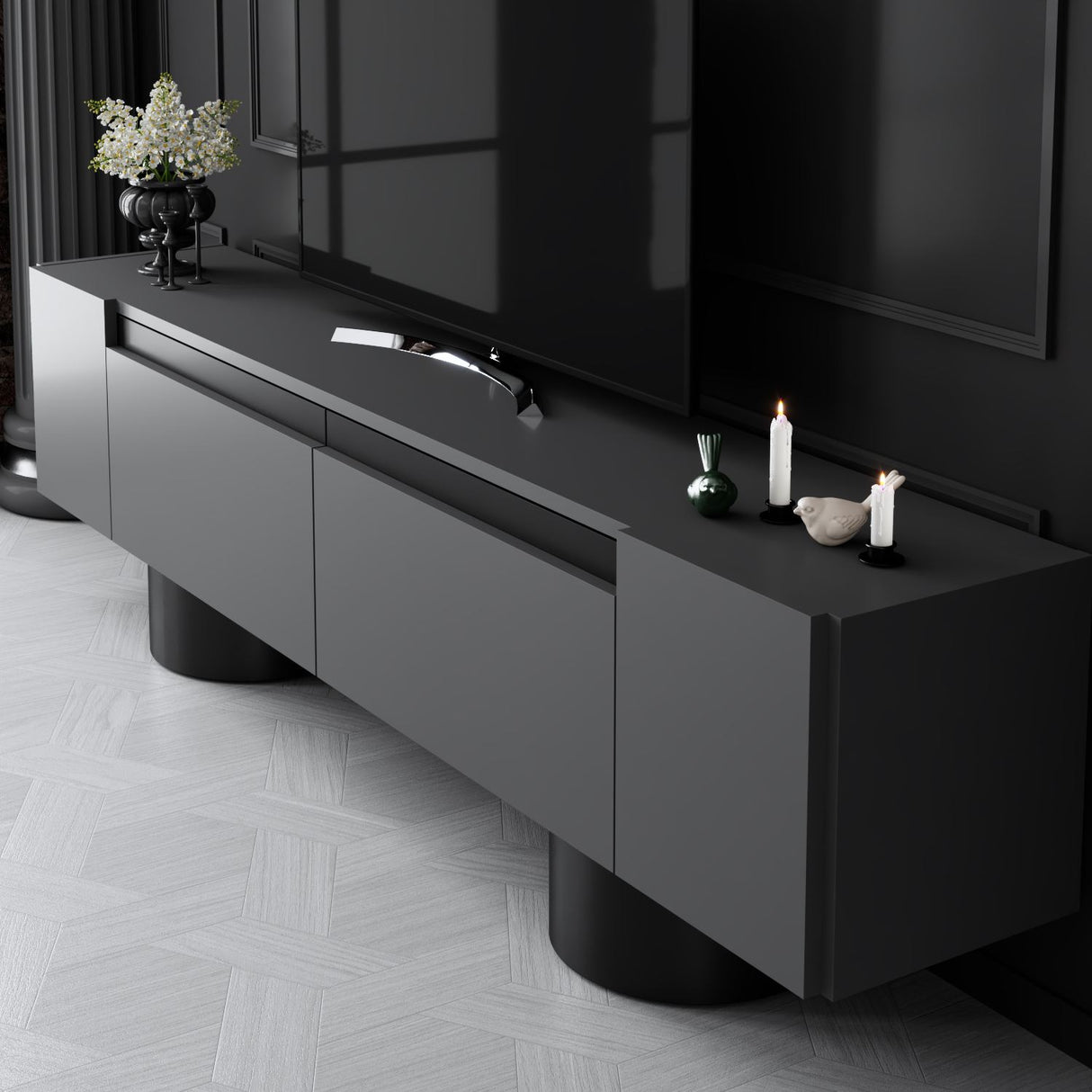 TV Meubel Antraciet Bohem 180x50x30 - Zwart Frame