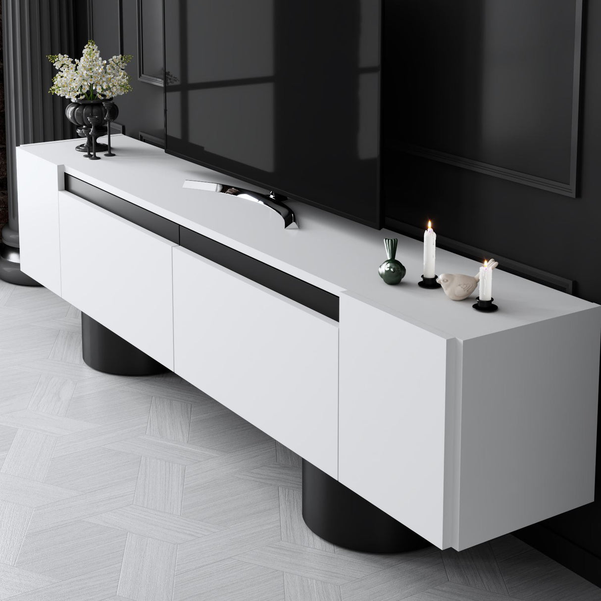 TV Meubel Wit Bohem 180x50x30 - Zwart Frame