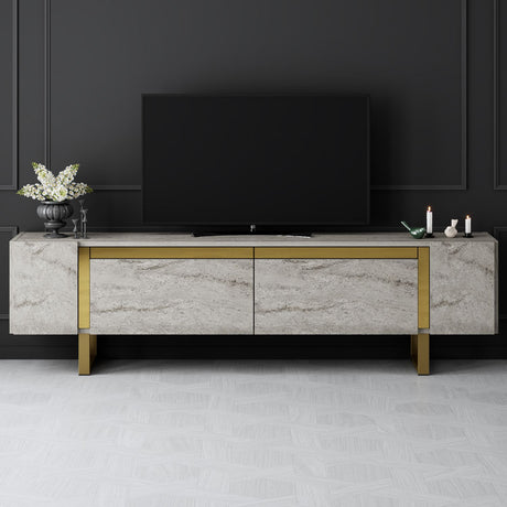 TV Meubel Travertijn Yildiz 180x50x30 - Gouden Frame