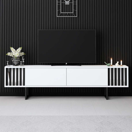 TV Meubel Wit Chrome Line 180x48x30 - Zwart Frame