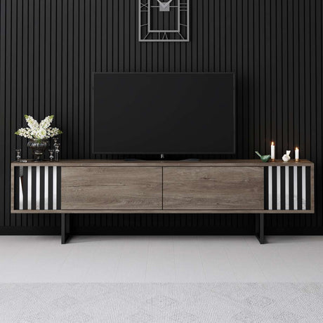 TV Meubel Walnoot Chrome Line 180x48x30 - Zwart Frame