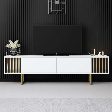TV Meubel Wit Gold Line 180x48x30 - Gouden Frame