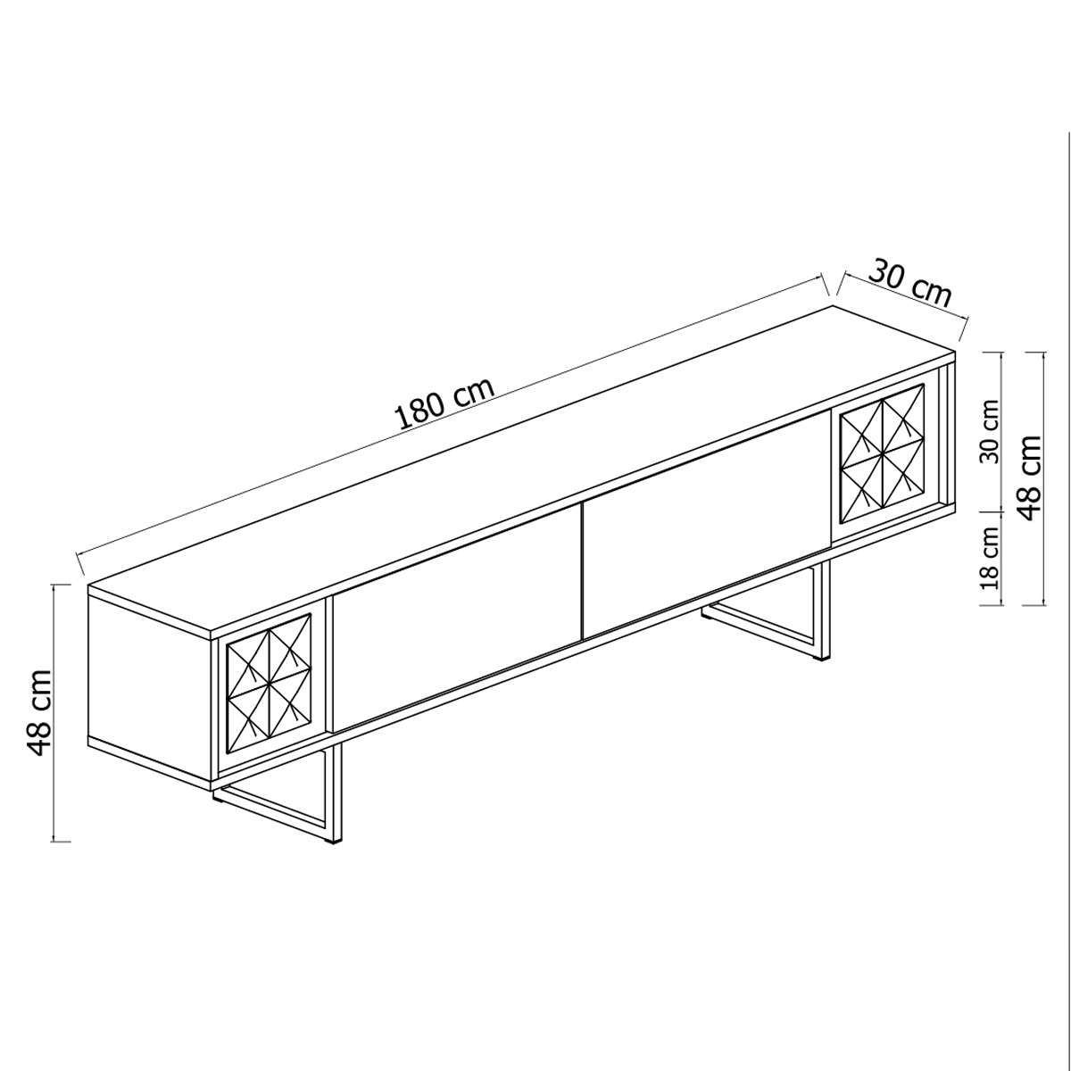 Meuble TV Blanc Gold Line 180x48x30 - Cadre doré