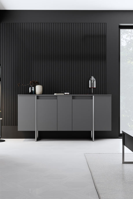 Modern Dressoir Antraciet Luxe 160x80x35 - Zilver Frame