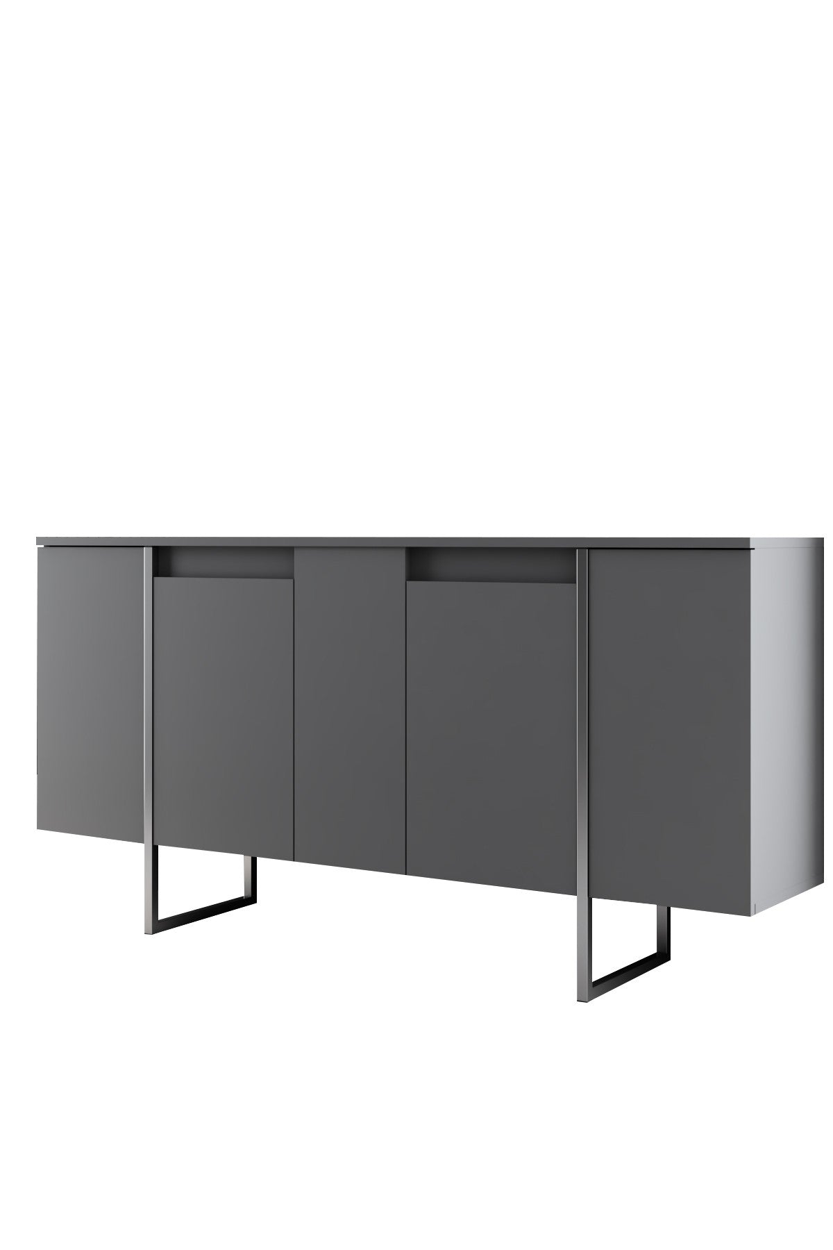 Buffet Moderne Anthracite Luxe 160x80x35 - Cadre Argent