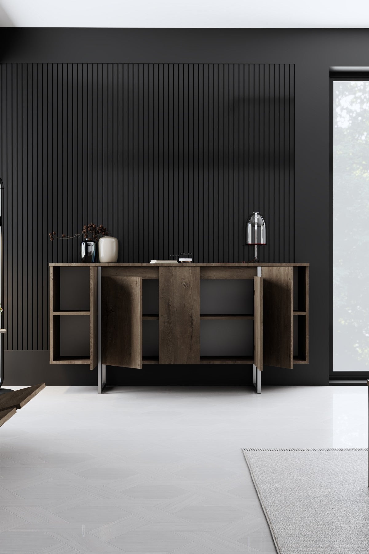 Commode moderne en noyer de luxe 160 x 80 x 35 cm - Cadre argenté