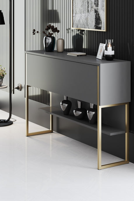 Modern Dressoir Antraciet Luxe 120x80x30 - Gouden Frame - Eén Vak