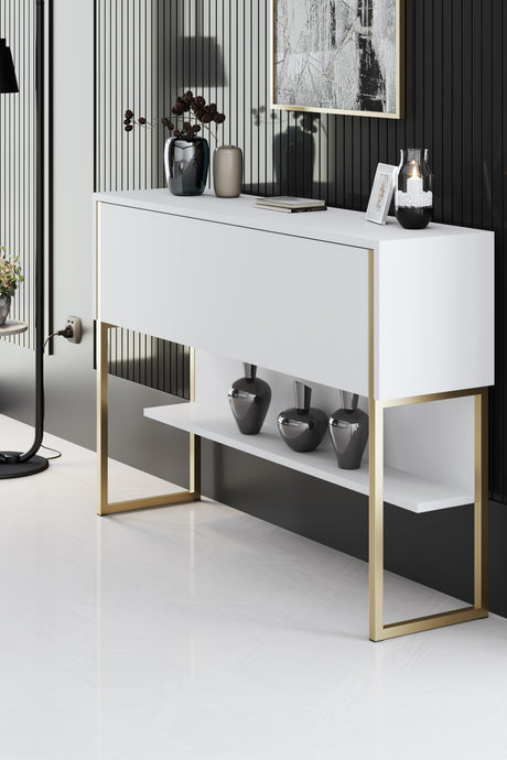 Modern Dressoir Wit Luxe 120x80x30 - Gouden Frame - Eén Vak