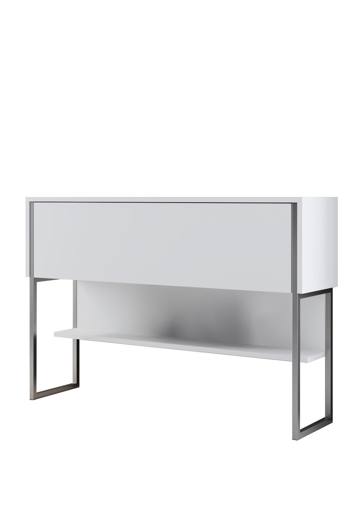 Buffet Moderne Blanc Luxe 120x80x30 - Cadre Argent - Une Case